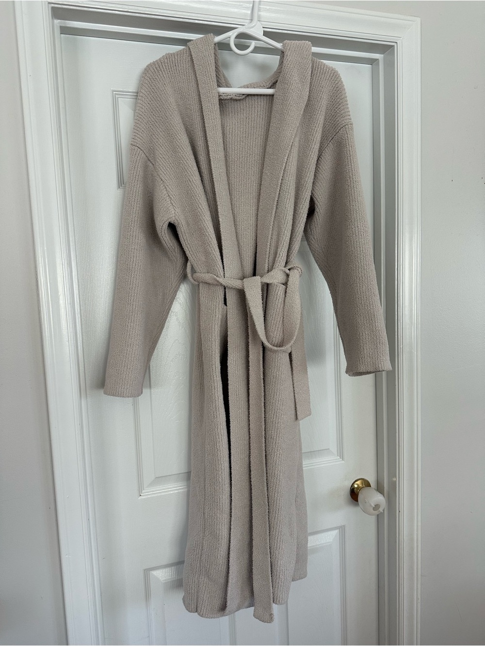 ULTRA-SOFT Plush Spa Microfiber Bathrobe Loungewear Cozy Taupe Robe Hood Pockets